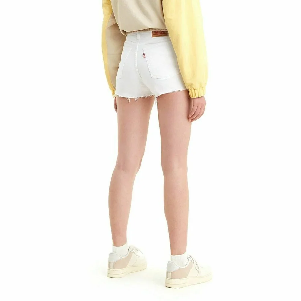 Levi's Women's Salt White Mid Length Denim Jean High Rise Shorts Size W32/14 - Picture 3 of 12